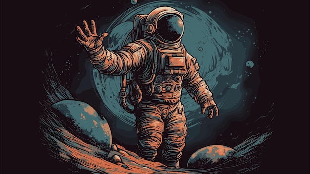 Astronauta illustrazione di sfondo vintage design colorato personaggio di cartone animato illustrazione scienza