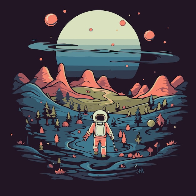 Astronaut on the background of the moon Vector illustration