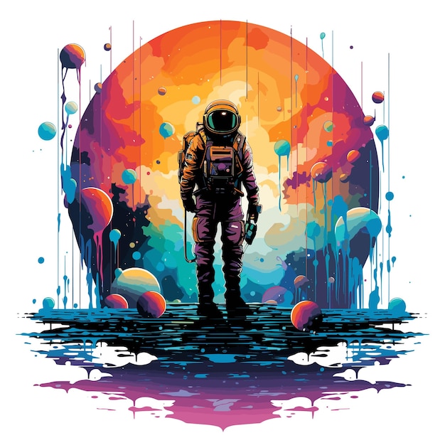 Astronaut on the background of the planet Vector illustration