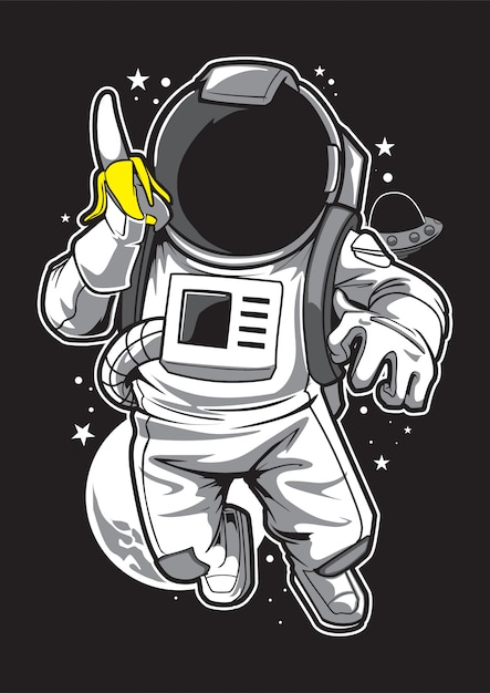 Mascotte dell'illustrazione della banana e dell'astronauta