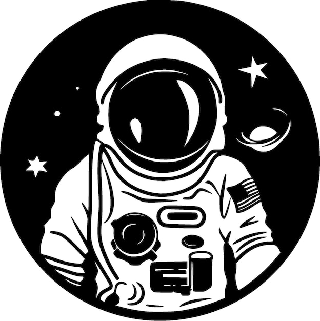 Astronaut black and white vector illustration