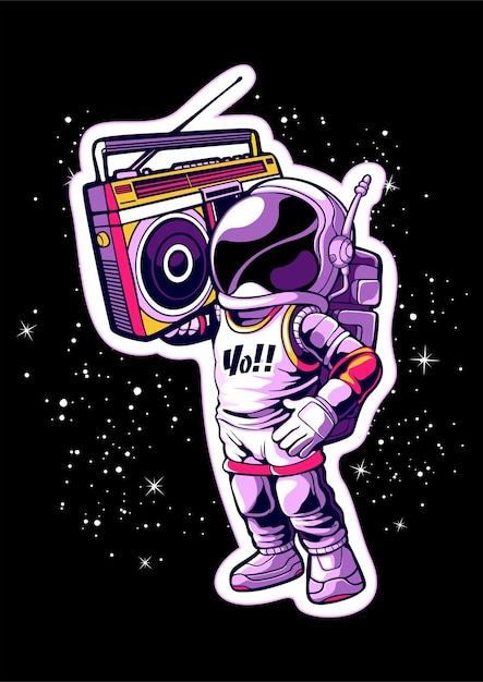 Vettore astronauta e boombox