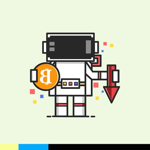 Vector astronaut box carrying bitcoins and arrows going down