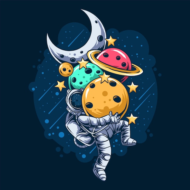 Astronaut Carry Many Planets In Outer Space