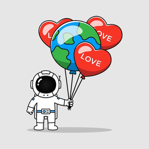 Astronaut carrying love and earth balloon