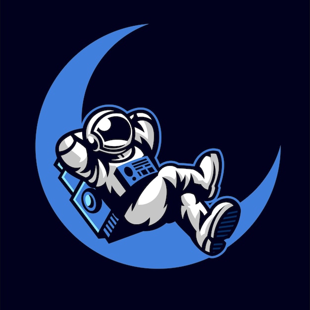 Vector astronaut cartoon chillin on the moon