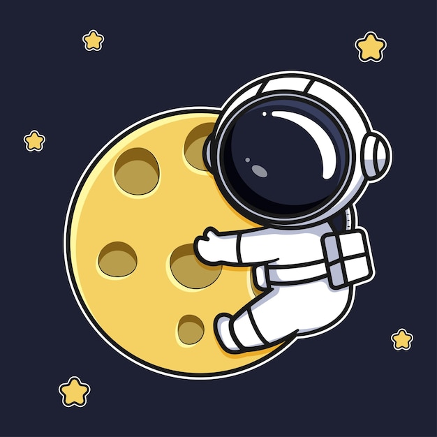 Astronaut cartoon design hugging the moon