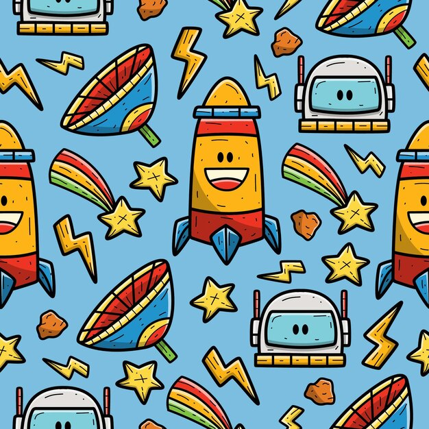 Astronaut cartoon doodle seamless pattern design