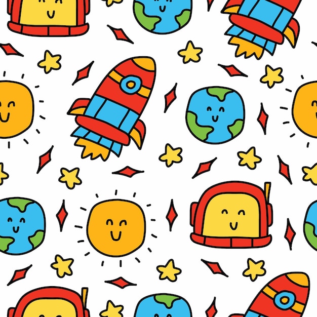 astronaut cartoon kawaii doodle seamless pattern design