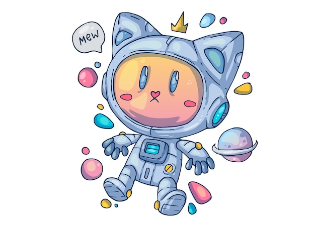 Astronaut cat. Creative cartoon illustration.  