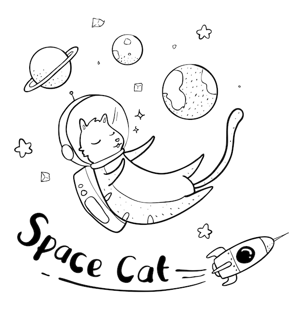 Vector astronaut cat drawing