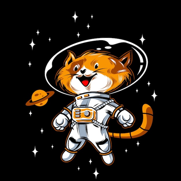 astronaut cat illustration with solid color