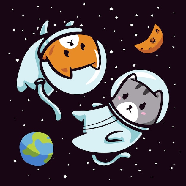 Astronaut cat at space illustration