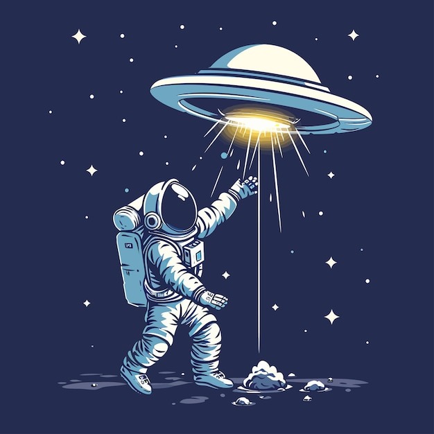 Vector astronaut_catching_ufo_illustration_with_tshirt