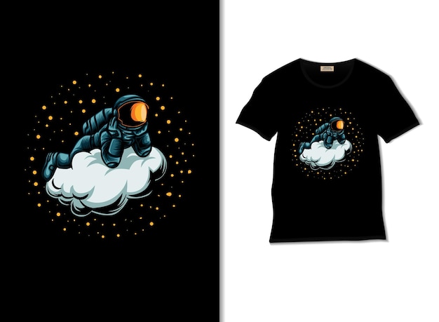 宇宙飛行士はtシャツのデザインで雲のイラストでリラックス