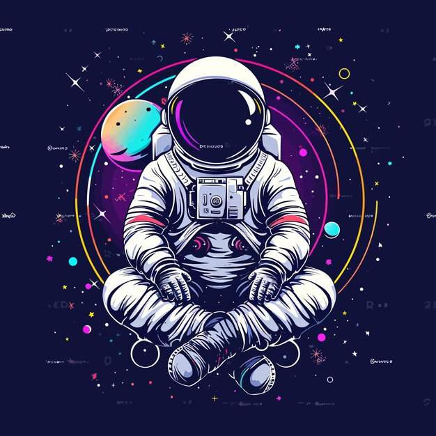 Vettore astronauta_circo_illustrazione_con_t-shirt_design