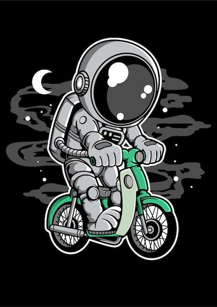 Astronaut classic motorbike cartoon character