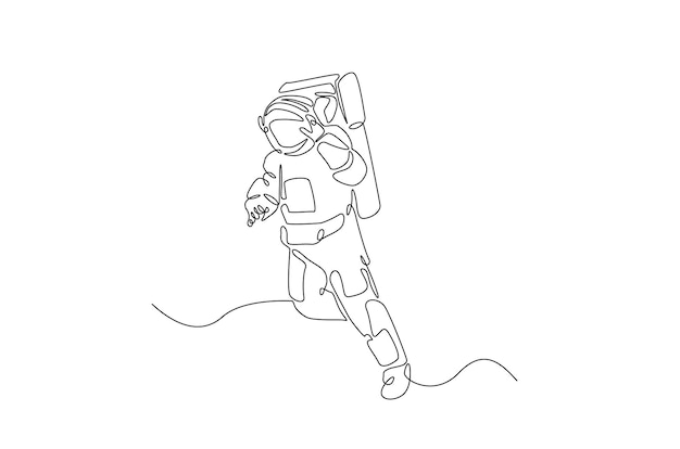 宇宙飛行士が連続して一線で描いたイラスト