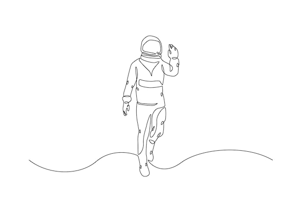 宇宙飛行士が連続して一線で描いたイラスト