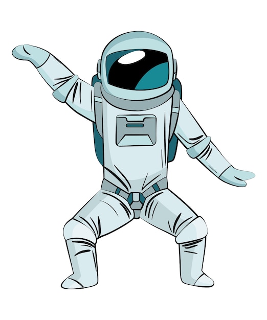 Astronaut or cosmonaut in spacesuit floating in weightlessness Hand drawn spaceman for tshirt print design People exploring universe