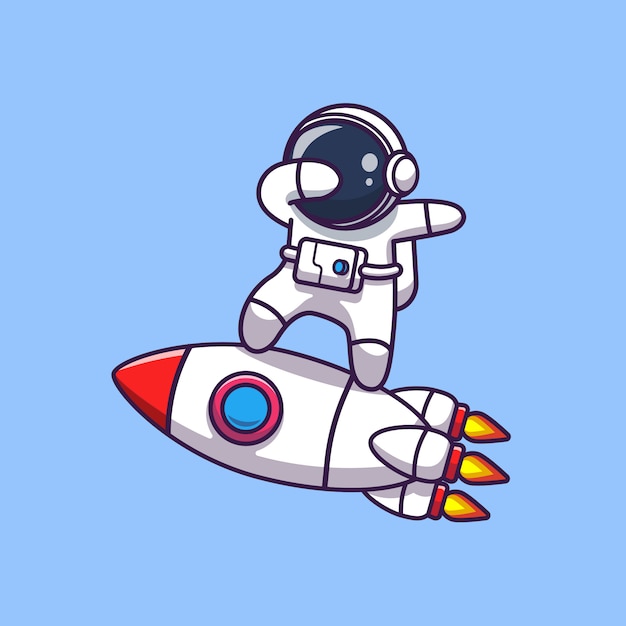 Astronauta dabbing on rocket icon illustration. personaggio dei cartoni animati di astronauta mascotte. concetto dell'icona di scienza isolato