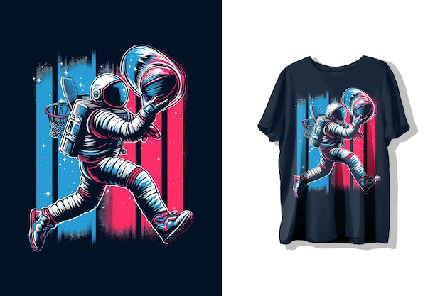 Vector astronaut die basketbal speelt ontwerp voor t-shirt prints of t-shirt label illustratie