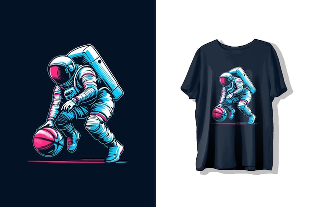 Astronaut die basketbal speelt ontwerp voor t-shirt prints of t-shirt label illustratie