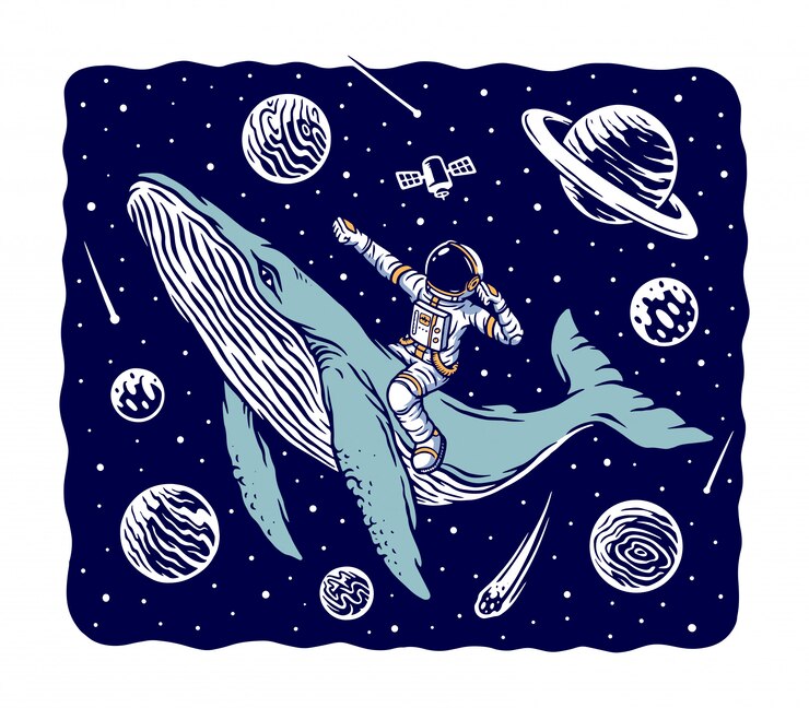 Vector astronaut die een walvisillustratie berijdt