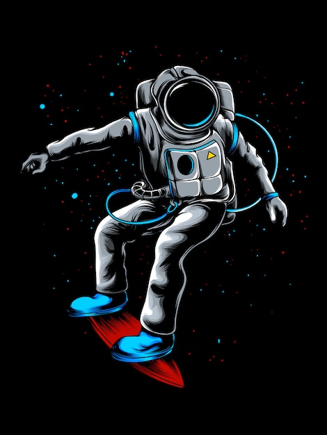 Astronaut die het universum met zijn skateboardillustratie onderzoekt