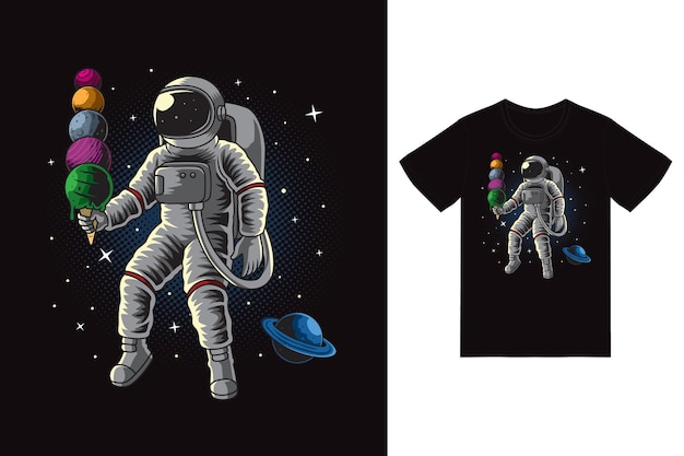 Astronaut die ijsillustratie houdt met premium vector van het t-shirtontwerp