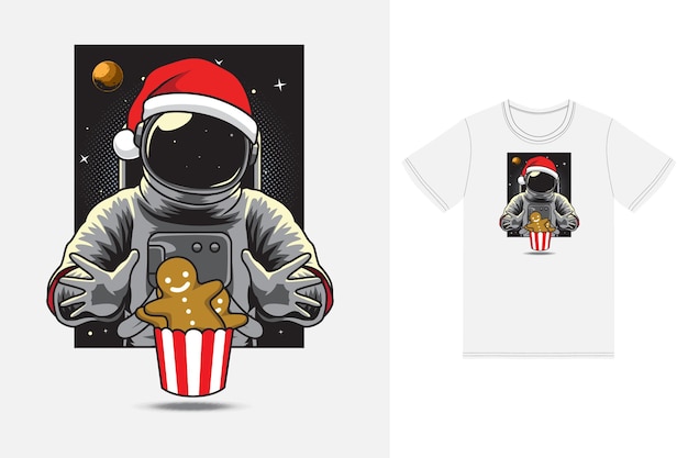 Vector astronaut die koekjesillustratie eet met premium vector van het t-shirtontwerp