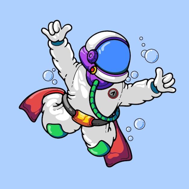 Vector astronaut dive in the ocean but wear a space suit