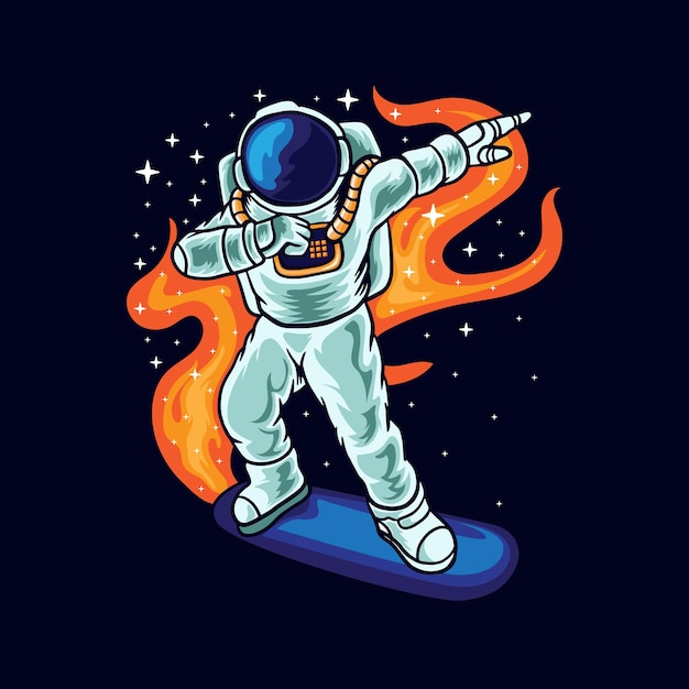 Astronaut Drijvend Met Skateboard Illustratie