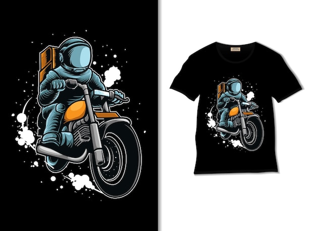 Астронавт управляет мотоциклом в открытом космосе в дизайне футболки