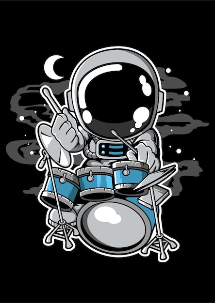 Astronaut drummer cartoon character