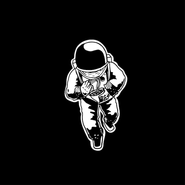 Vector astronaut eating noodle