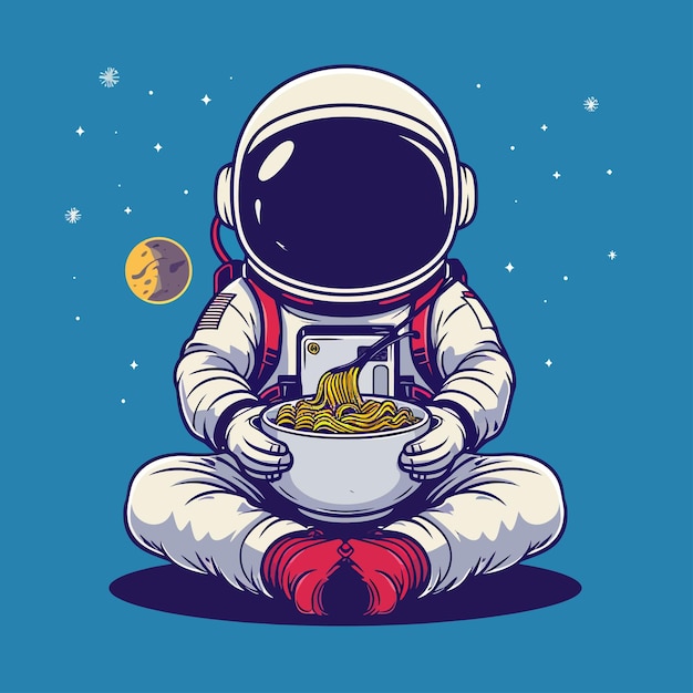 Vector astronaut_eating_ramen_illustration