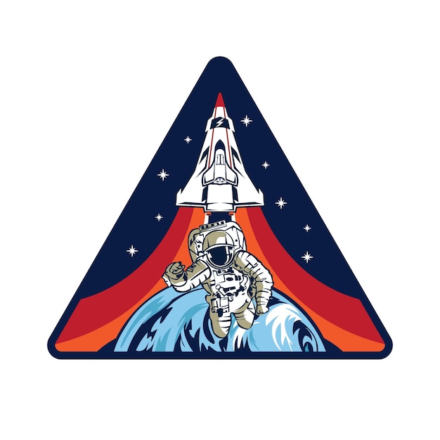 Astronaut en ruimteschip vector illustratie perfect voor t-shirt ontwerp en badge ontwerp