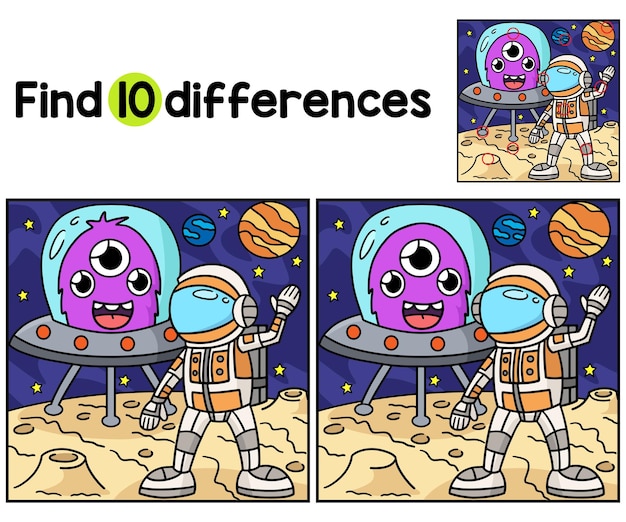 Astronaut en UFO zoeken de verschillen
