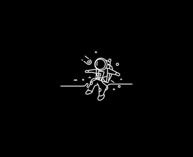 Astronaut falling down in a space - flat line art design illustration.