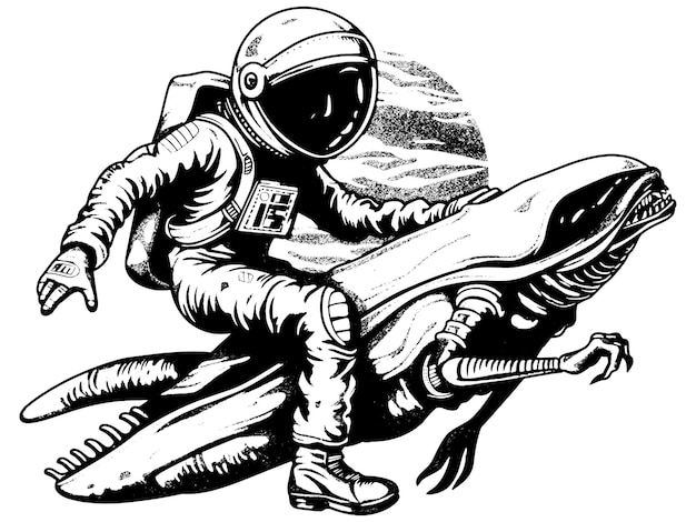 Vector astronaut flies to aliens coloring book style vector generative ai