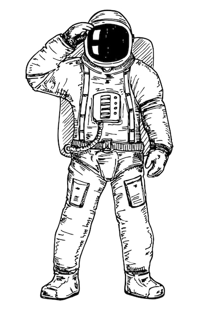 Astronaut floating in the outer space wearing space suit Astronaut man cosmonaut spaceman sketch