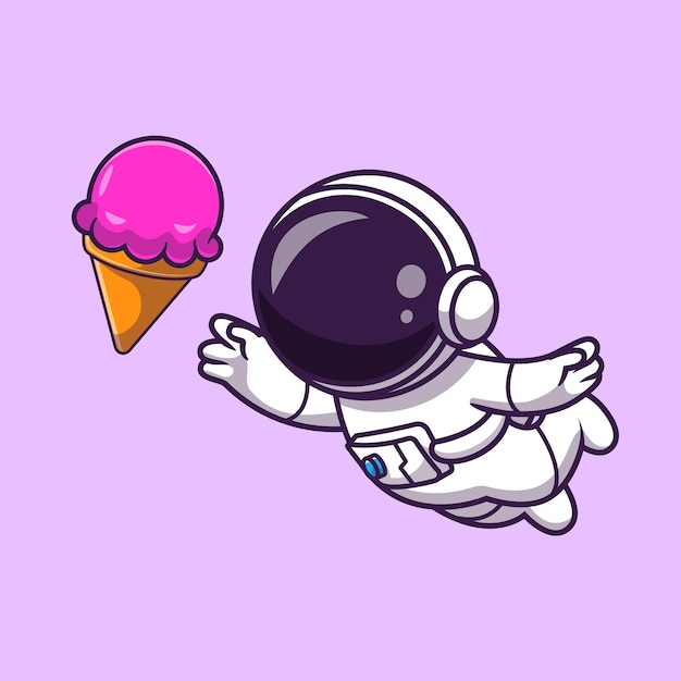 Astronaut floating with ice cream cartoon vector icon illustration. science food icon concept isolated premium vector. flat cartoon style