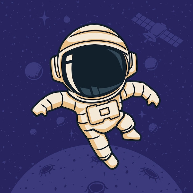 宇宙飛行士が宇宙を飛ぶ 可愛いイラストのベクトルデザイン