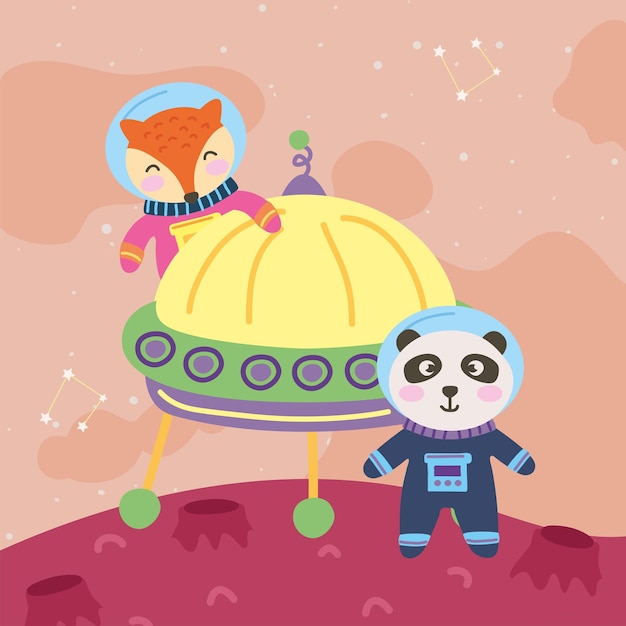 ベクトル 宇宙飛行士キツネとパンダ