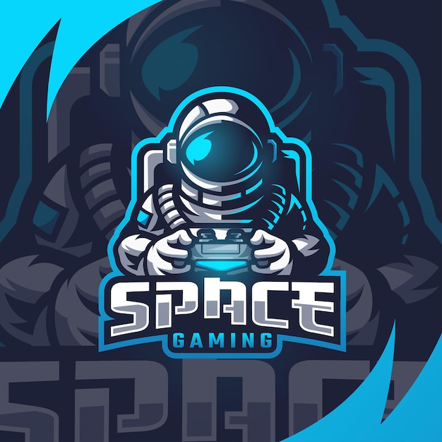 Astronaut gaming logo template for esports premium vector