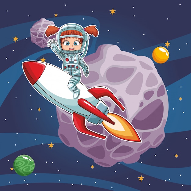 Astronaut girl in the space