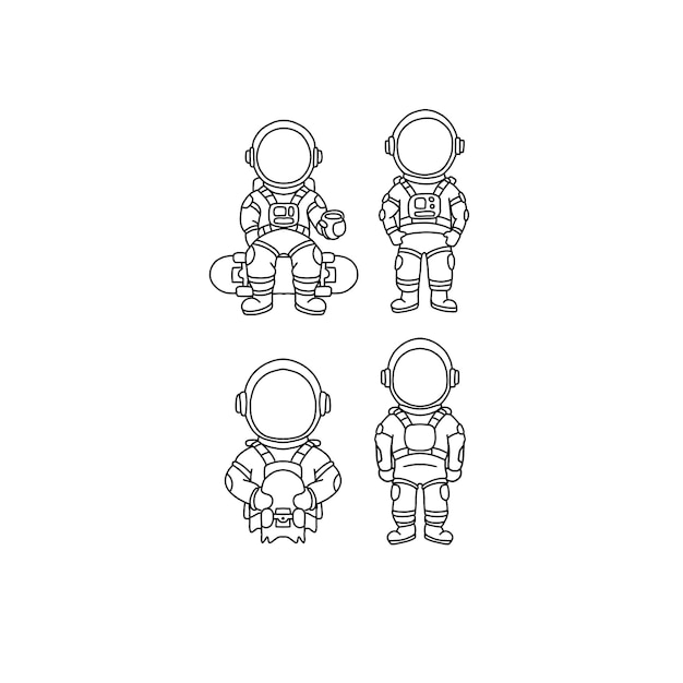 Astronaut handrawn doodle illustration vector set