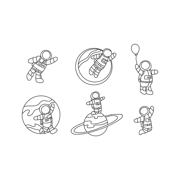 astronaut handrawn doodle illustration vector set