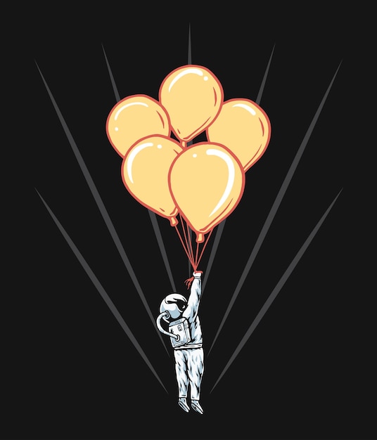 Astronaut hanging five balloons illustration